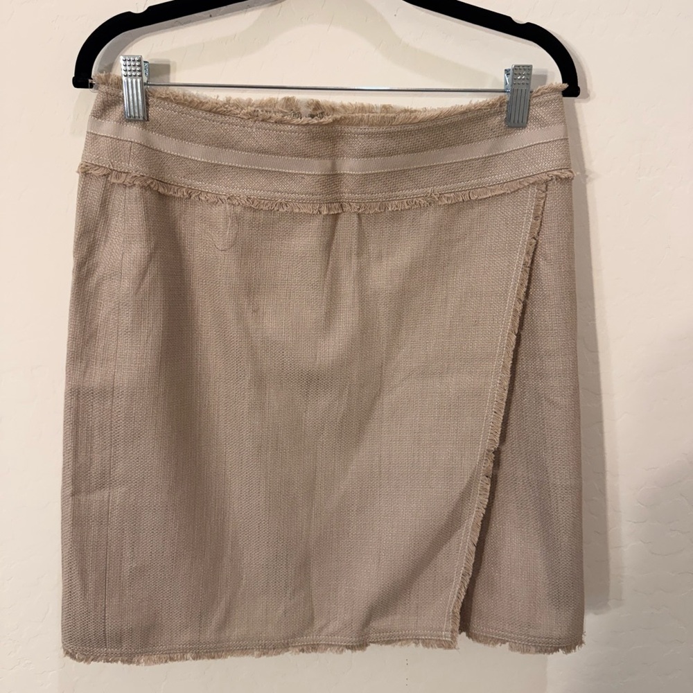 Ann Taylor Beige Fringe Trim Wrap Pencil Skirt